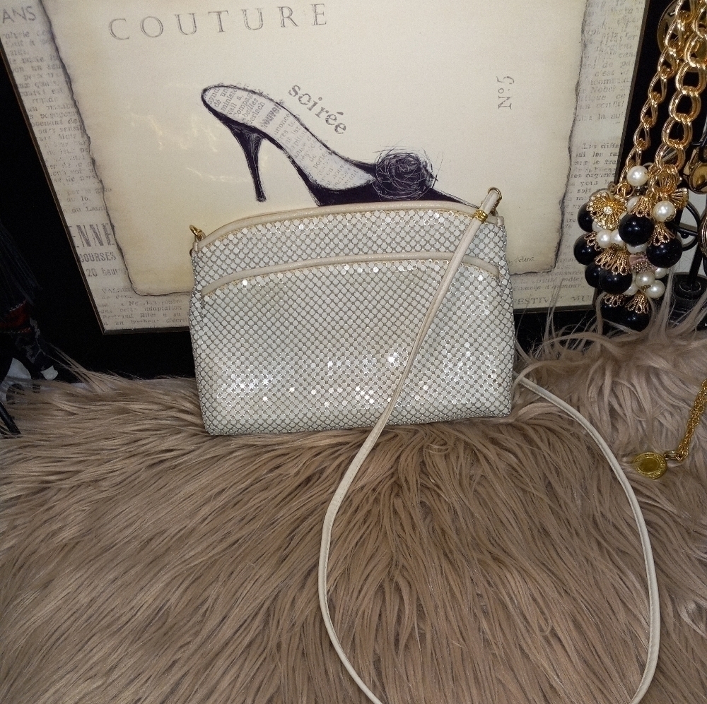 Whiting and Davis Vintage white mesh shoulder bag